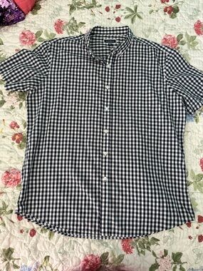 Club Room Black & White Gingham Short-Sleeve Button-Down Shirt